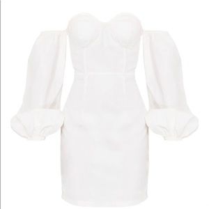 White Bardot Balloon Sleeve Underwired Bodycon Dress- (6 UK size)